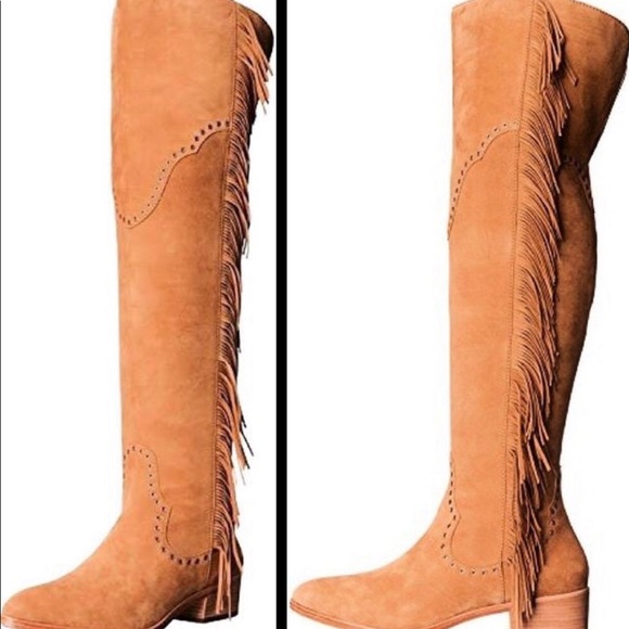 FRYE SUEDE LEATHER BOHO FRINGE OTK BOOT - Picture 3 of 9